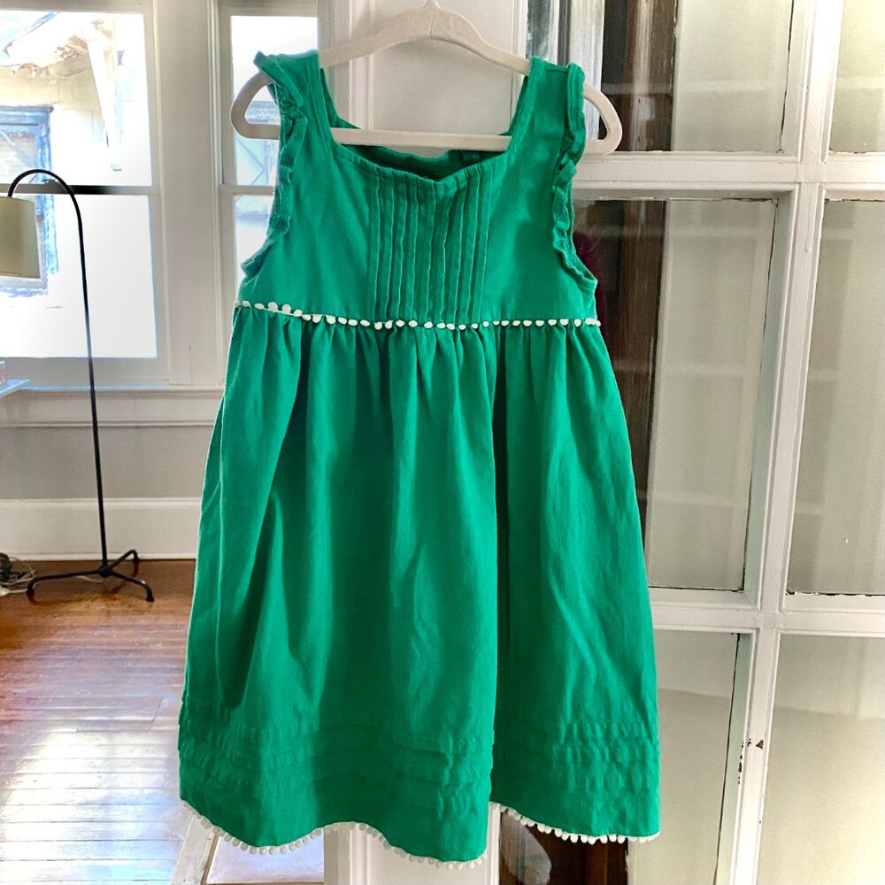 NWOT Mini Boden Frill Sleeve Dress, green, size 4-5, twirl dress, pintucks, 4T